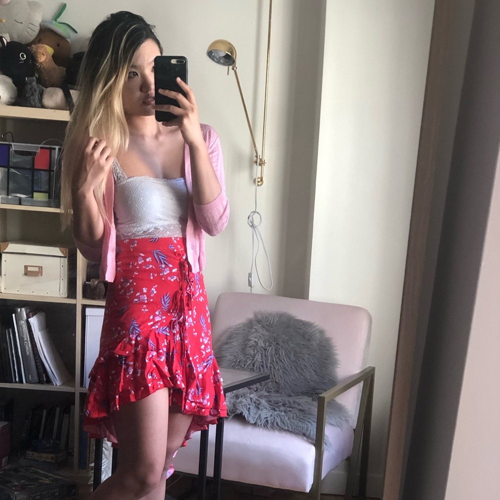 💃 Blue Lavender Floral Ruffle Asymmetrical Skirt